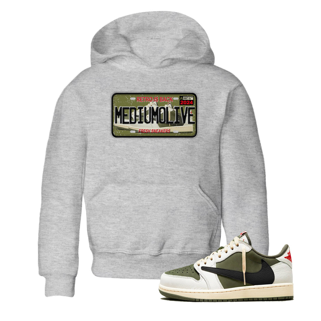 snkmatch Plate snkmatch Tees Kids - Air Jordan 1 Travis Scott Medium Olive