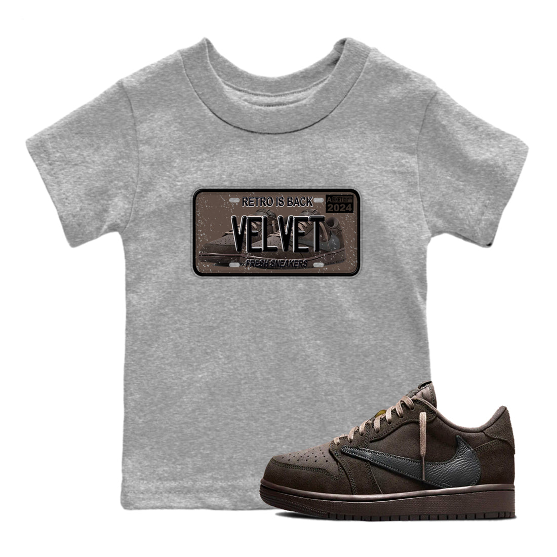 snkmatch Plate snkmatch Tees Kids - Air Jordan 1 Travis Scott Velvet Brown