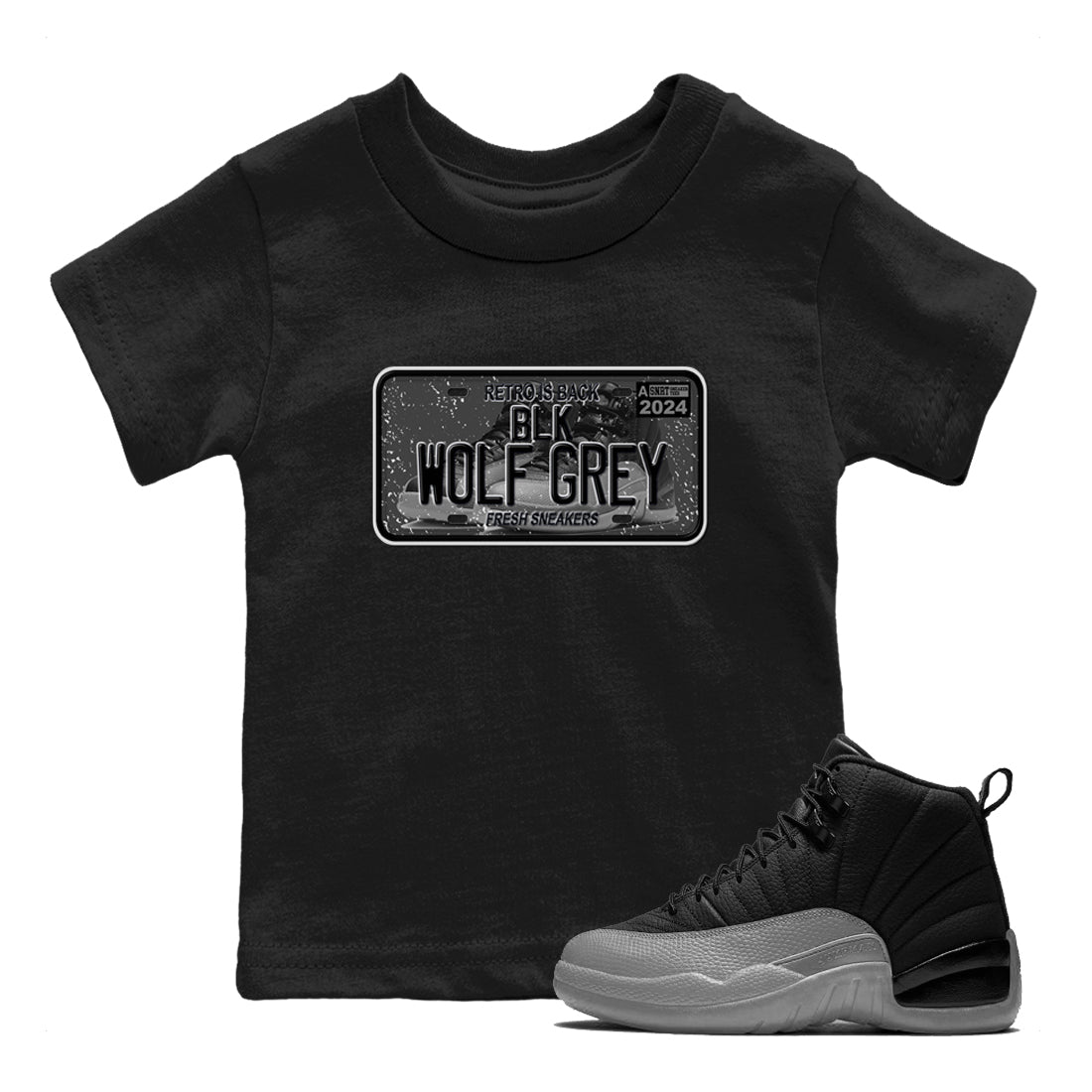 snkmatch Plate snkmatch Tees Kids - Air Jordan 12 Black Wolf Grey