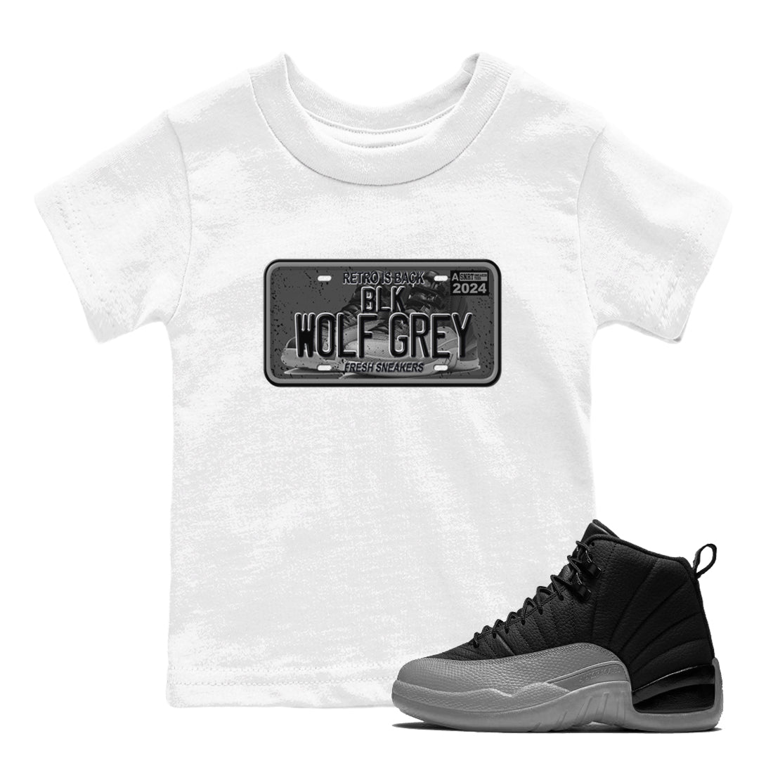 snkmatch Plate snkmatch Tees Kids - Air Jordan 12 Black Wolf Grey