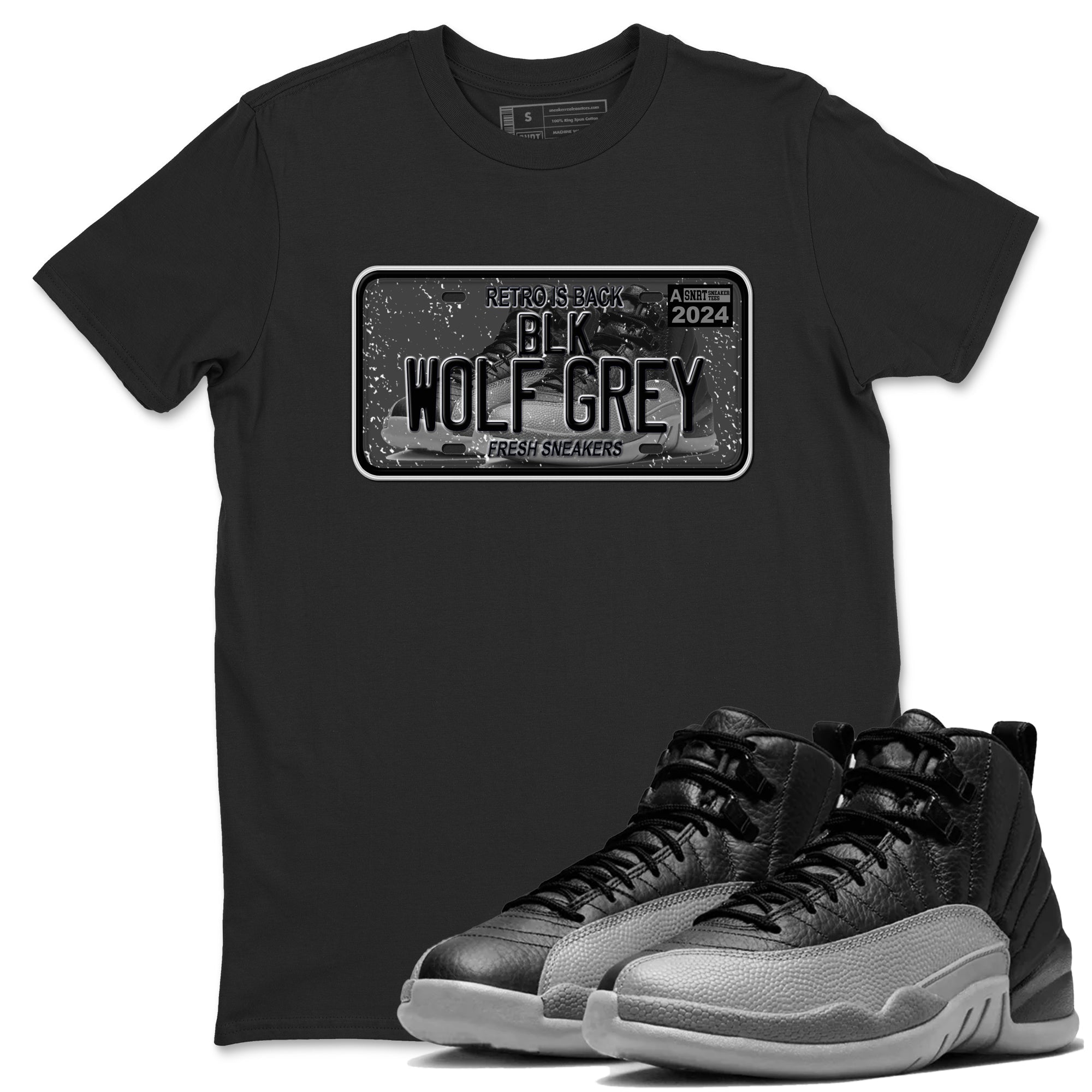 snkmatch Plate snkmatch Tees - Air Jordan 12 Black Wolf Grey