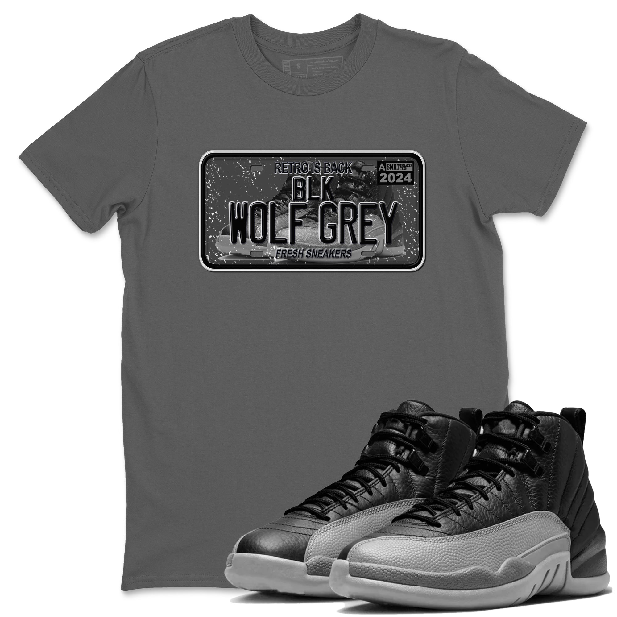 snkmatch Plate snkmatch Tees - Air Jordan 12 Black Wolf Grey