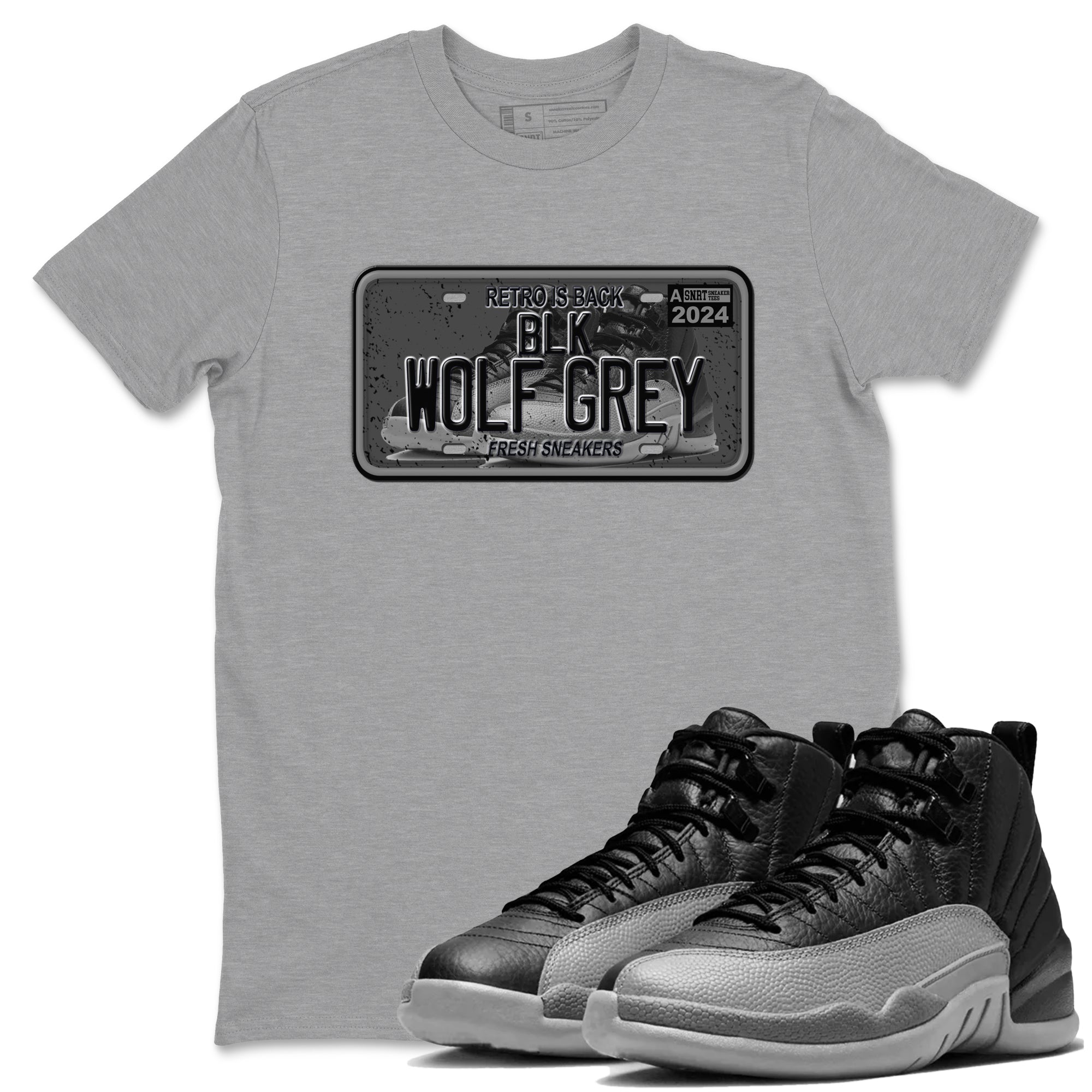 snkmatch Plate snkmatch Tees - Air Jordan 12 Black Wolf Grey