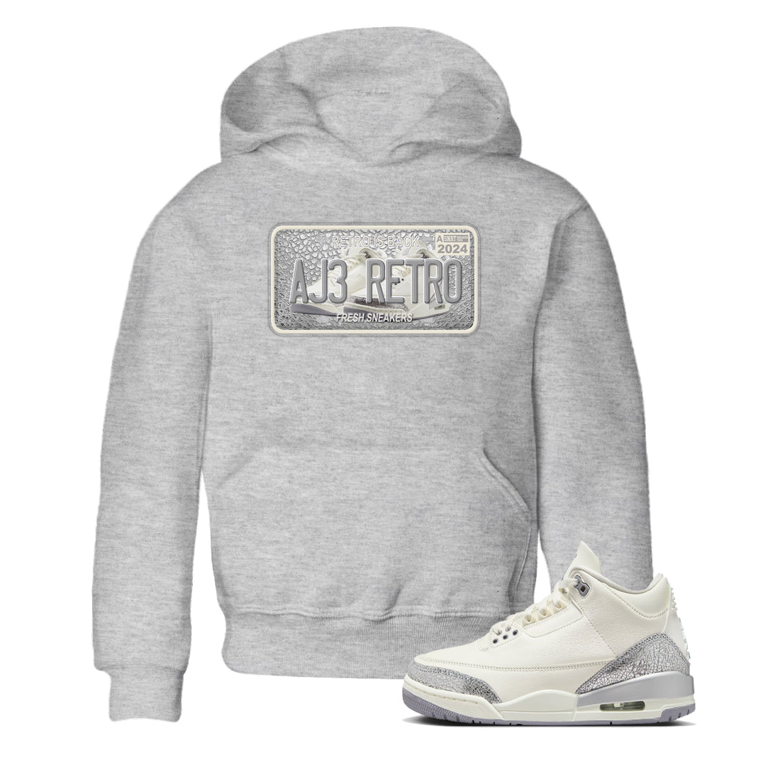 snkmatch Plate snkmatch Tees Kids - Air Jordan 3 Sail and Cement Grey