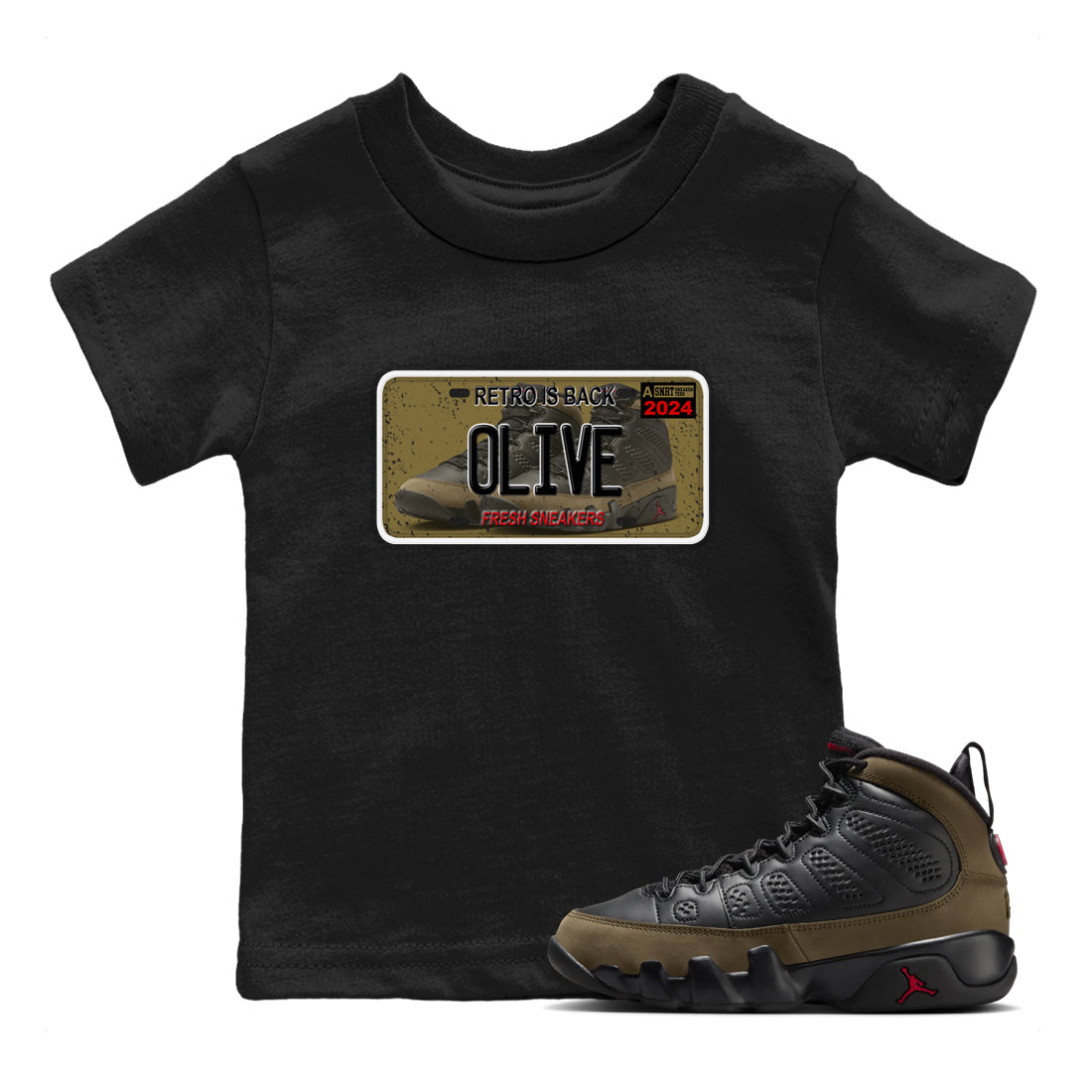 snkmatch Plate snkmatch Tees Kids - Air Jordan 9 Olive