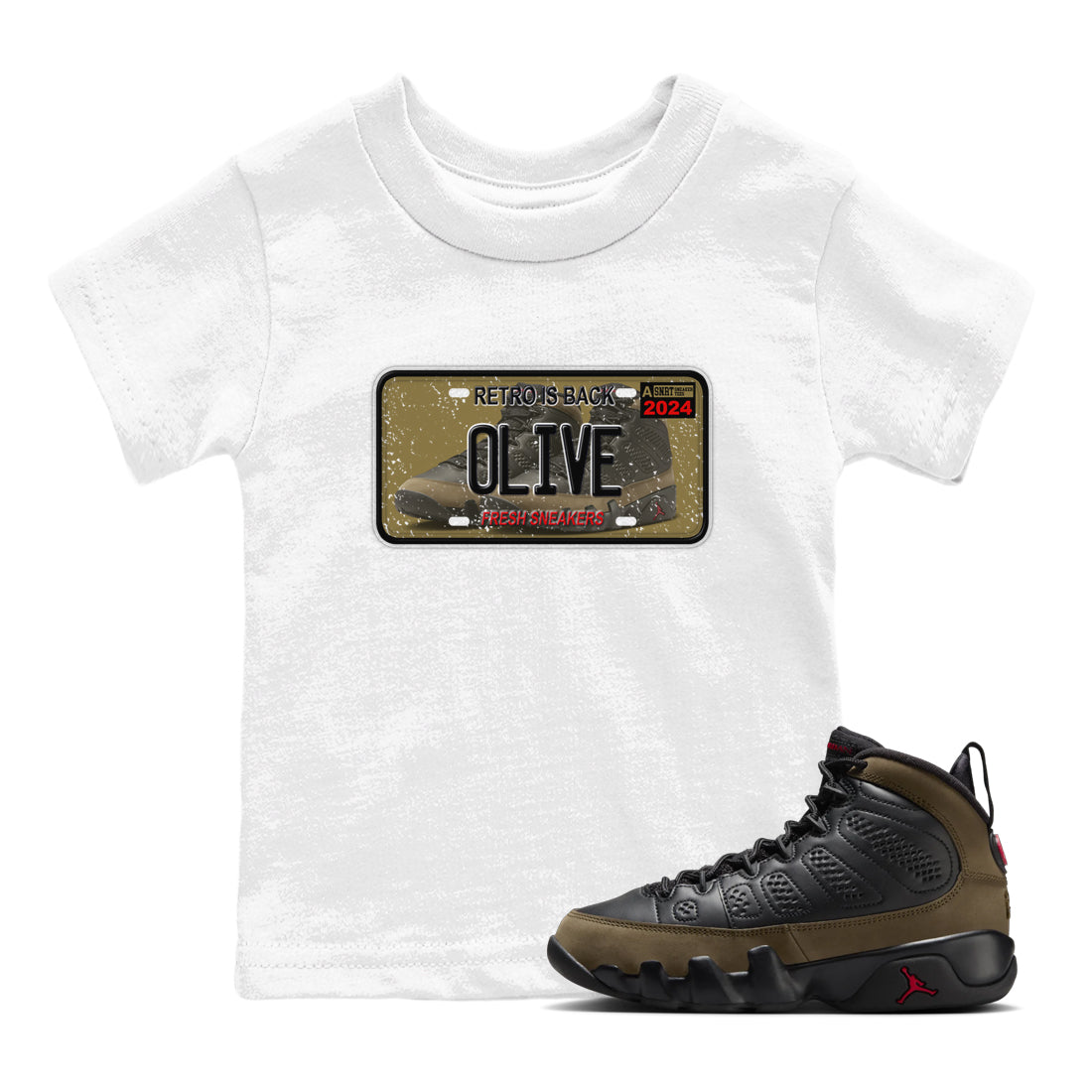 snkmatch Plate snkmatch Tees Kids - Air Jordan 9 Olive