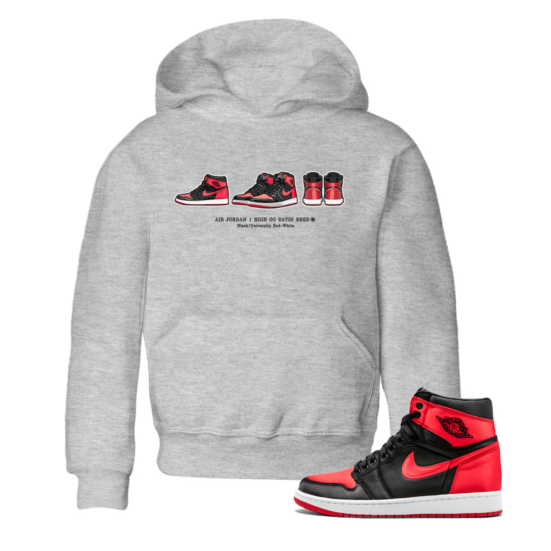 snkmatch Prelude Kids Tops - Air Jordan 1 Satin Bred