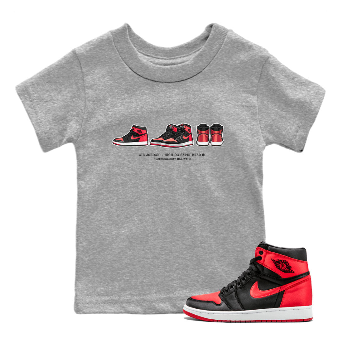 snkmatch Prelude Kids Tops - Air Jordan 1 Satin Bred
