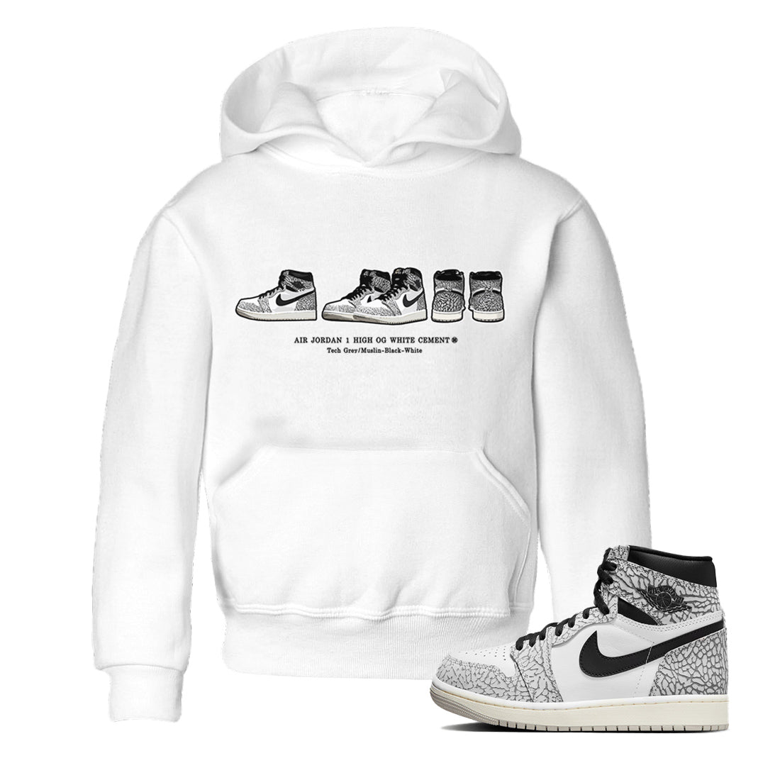snkmatch Prelude Kids Tops - Air Jordan 1 White Cement