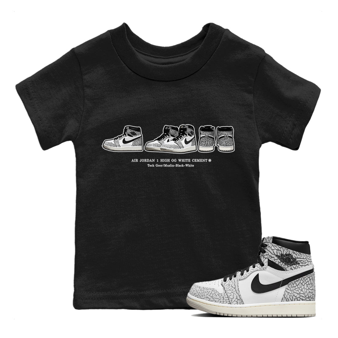 snkmatch Prelude Kids Tops - Air Jordan 1 White Cement