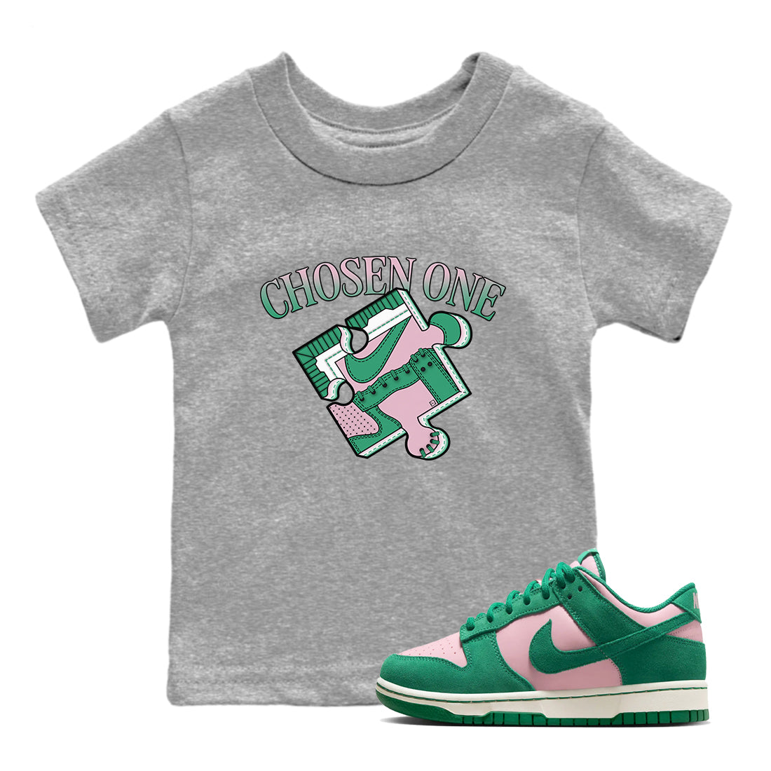 snkmatch Puzzle snkmatch Tees Kids - Dunk Medium Soft Pink Malachite