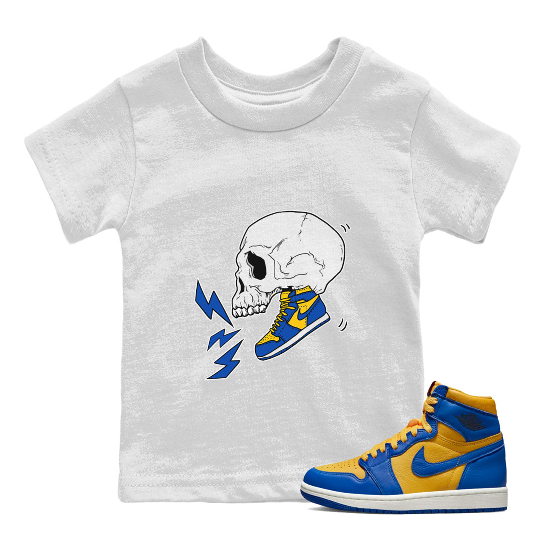 snkmatch Skull Kids Tops - Air Jordan 1 Game Royal Varsity Maize