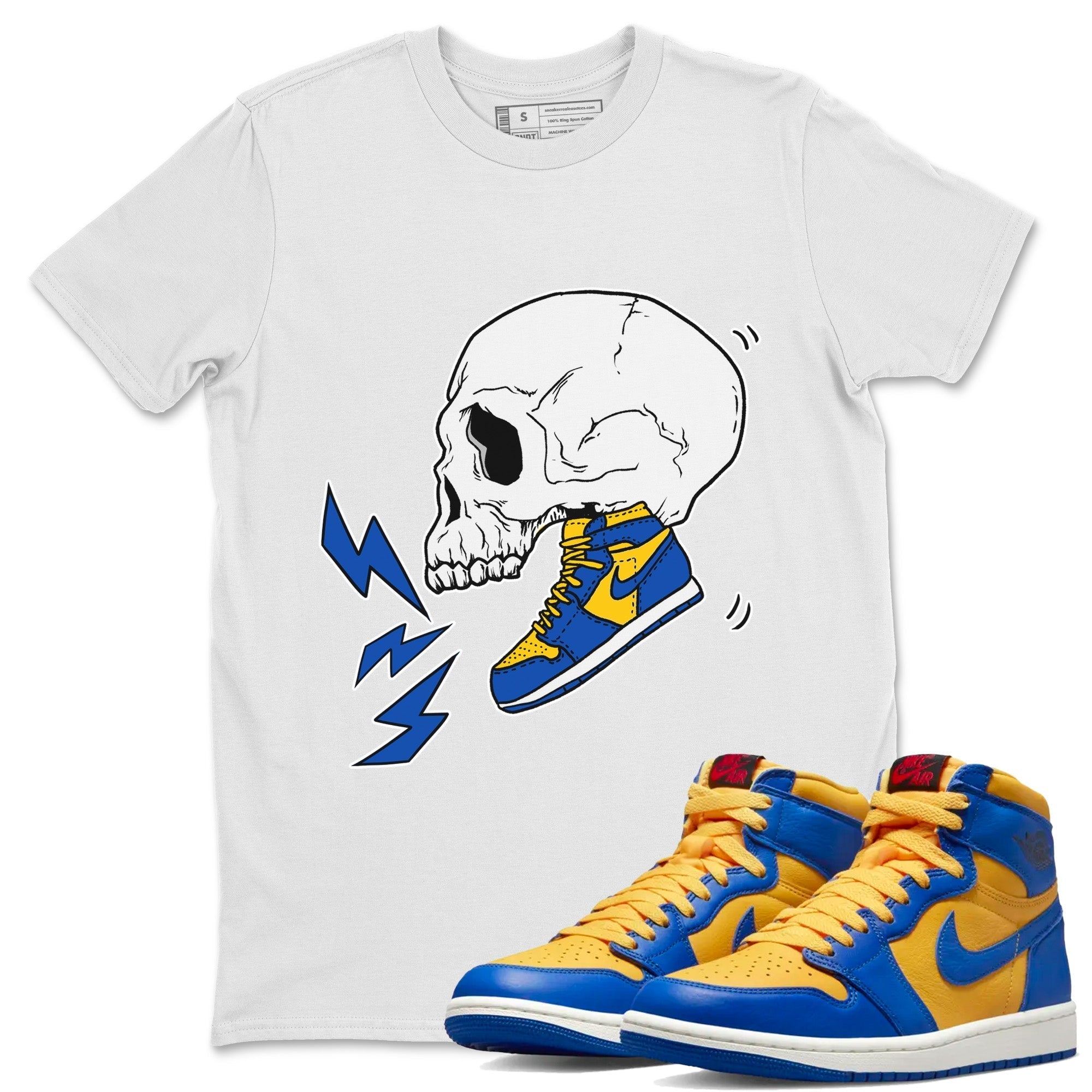 snkmatch Skull Unisex Tops - Air Jordan 1 Game Royal Varsity Maize