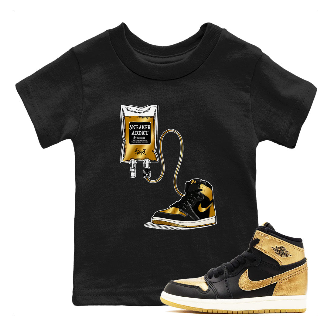 snkmatch Therapy snkmatch Tees Kids - Air Jordan 1 Black Metallic Gold