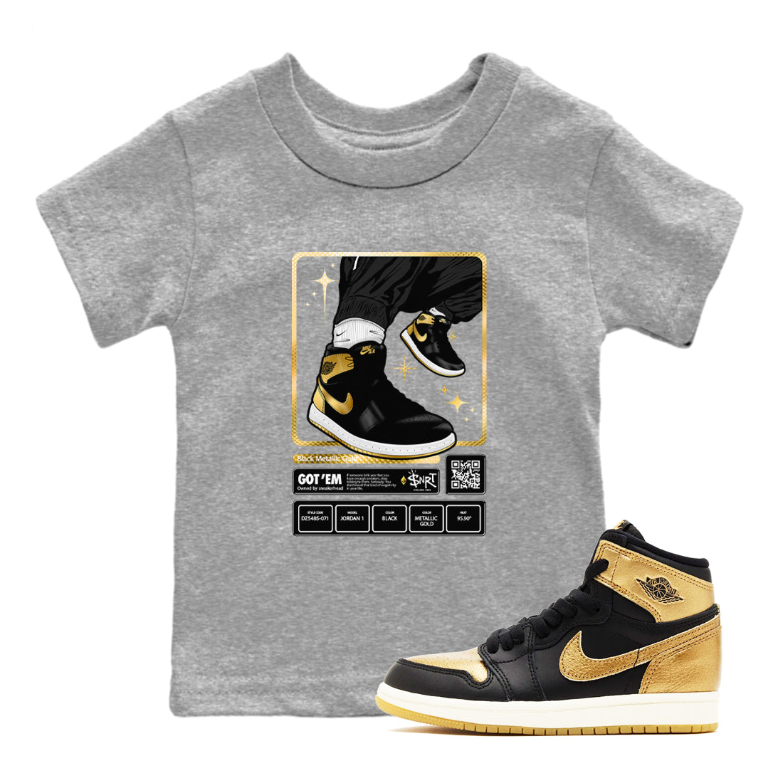 snkmatch Trading Card snkmatch Tees Kids - Air Jordan 1 Black Metallic Gold