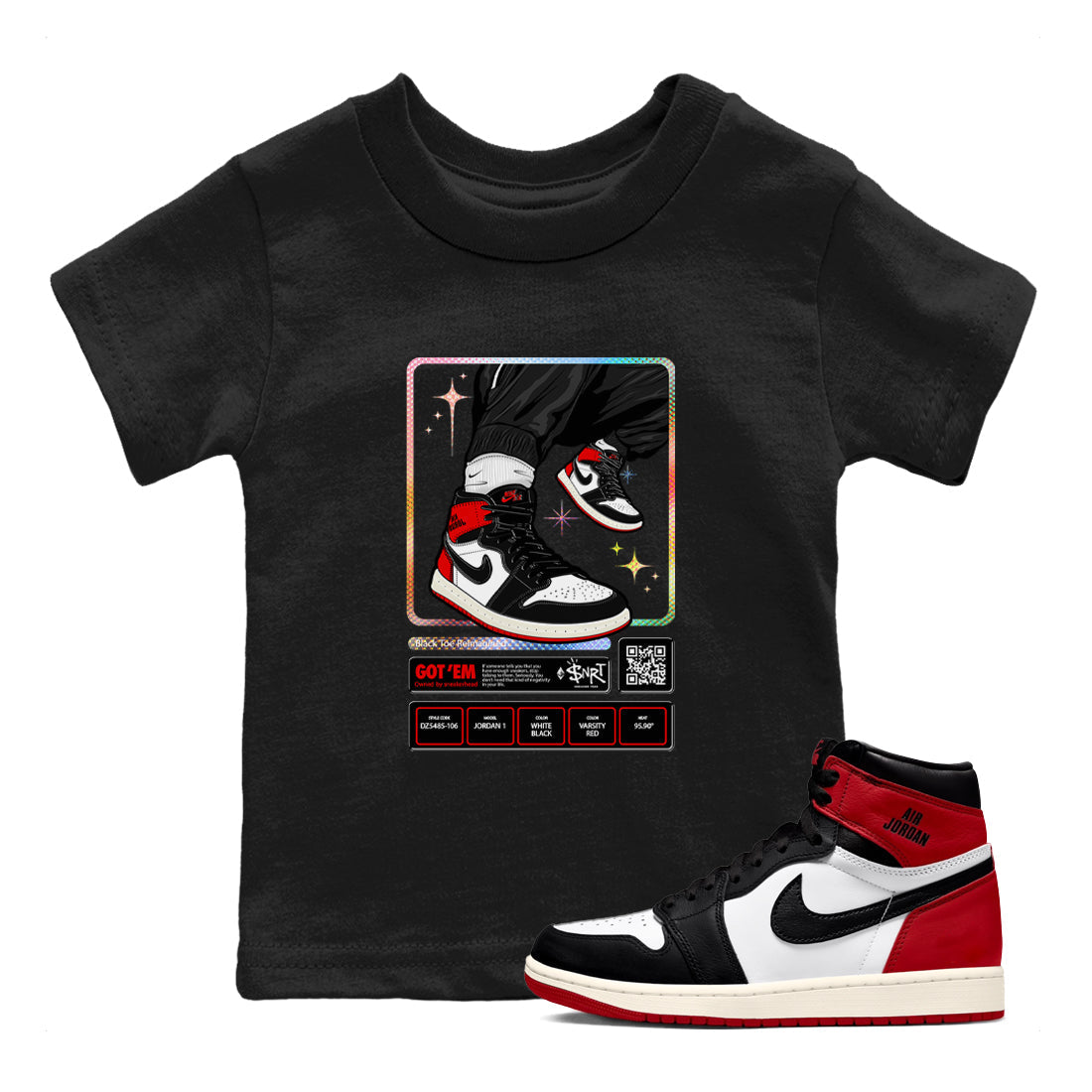 snkmatch Trading Card snkmatch Tees Kids - Air Jordan 1 Black Toe Reimagined