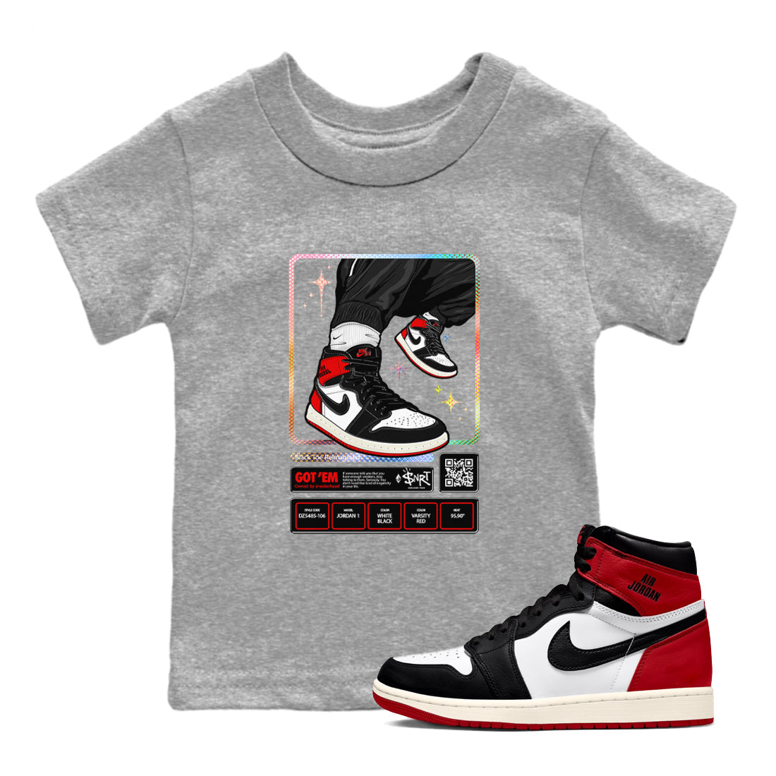snkmatch Trading Card snkmatch Tees Kids - Air Jordan 1 Black Toe Reimagined