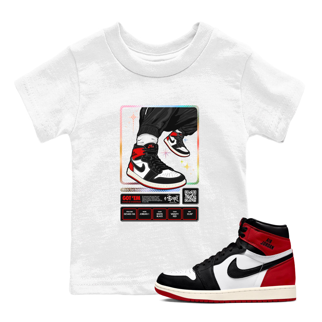 snkmatch Trading Card snkmatch Tees Kids - Air Jordan 1 Black Toe Reimagined