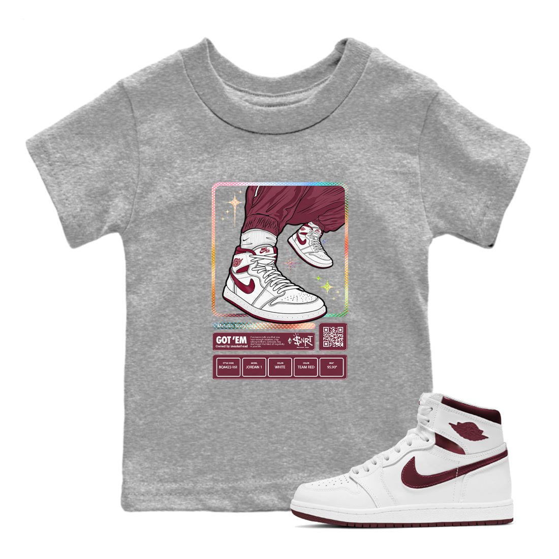 snkmatch Trading Card snkmatch Tees Kids - Air Jordan 1 Metallic Burgundy