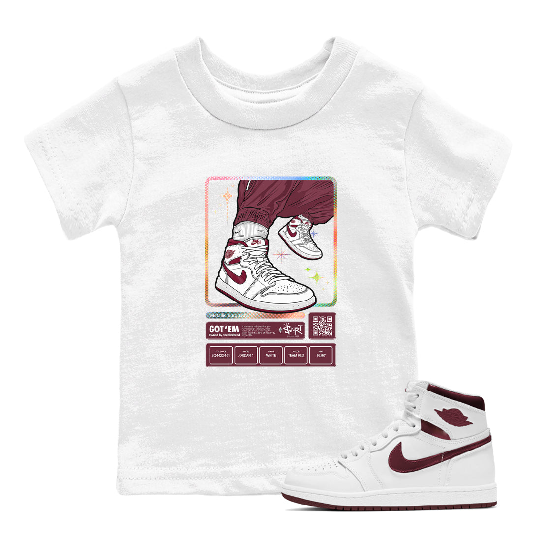 snkmatch Trading Card snkmatch Tees Kids - Air Jordan 1 Metallic Burgundy