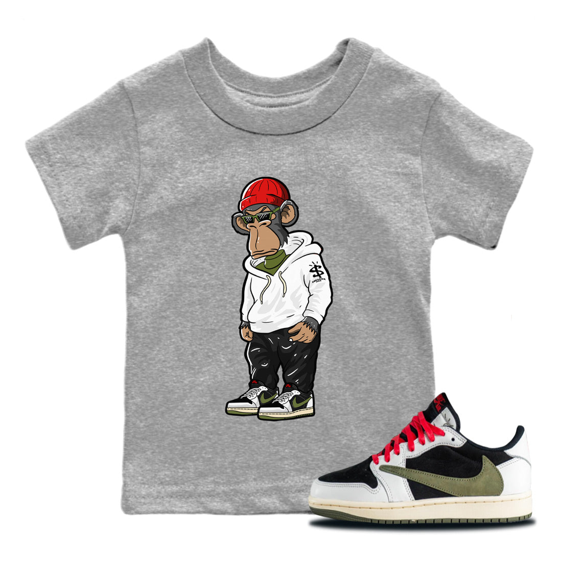 snkmatch Monkey Kids Tops - Air Jordan 1 Travis Scott Olive
