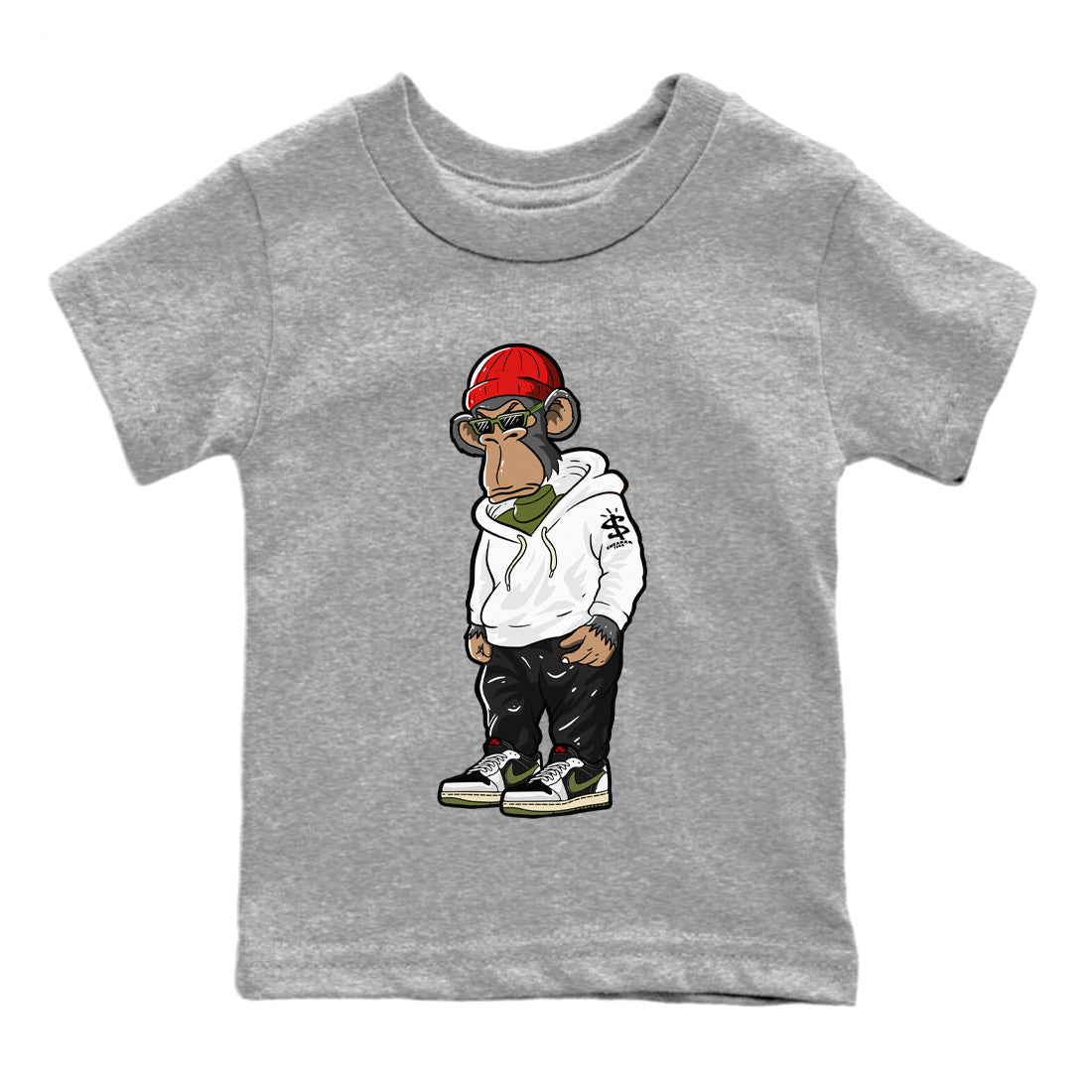 snkmatch Monkey Kids Tops - Air Jordan 1 Travis Scott Olive