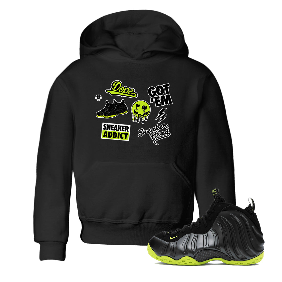 snkmatch Sticker snkmatch Tees Kids - Air Foamposite One Black Volt