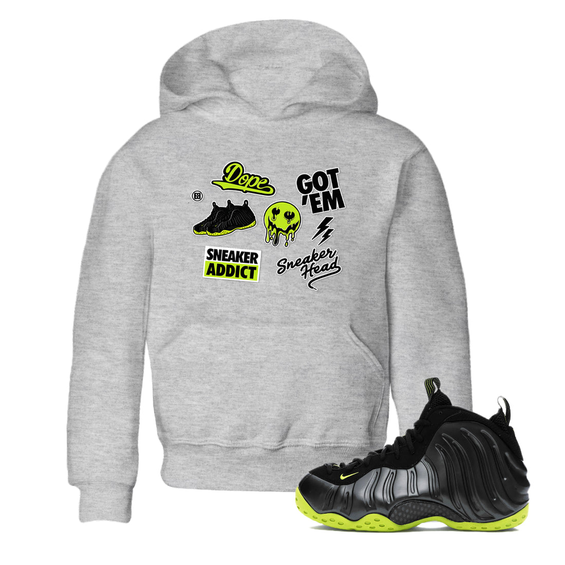snkmatch Sticker snkmatch Tees Kids - Air Foamposite One Black Volt