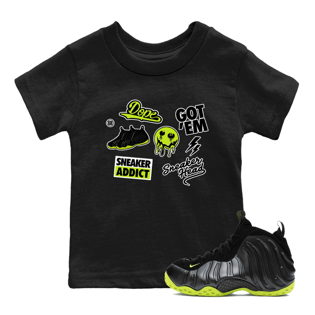 snkmatch Sticker snkmatch Tees Kids - Air Foamposite One Black Volt