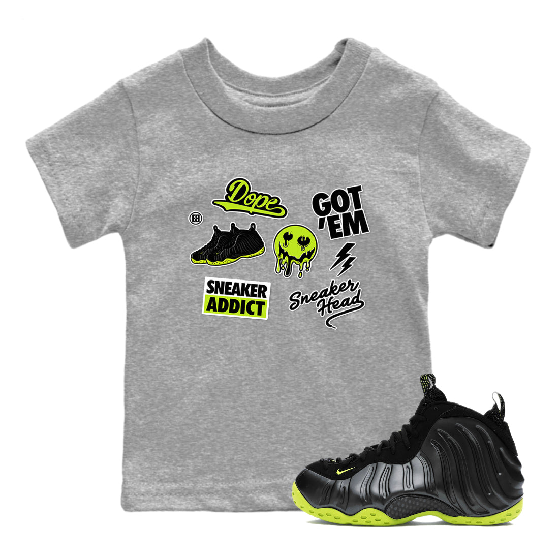 snkmatch Sticker snkmatch Tees Kids - Air Foamposite One Black Volt