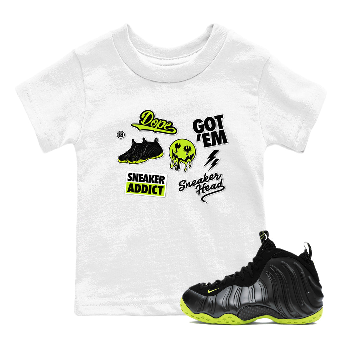 snkmatch Sticker snkmatch Tees Kids - Air Foamposite One Black Volt