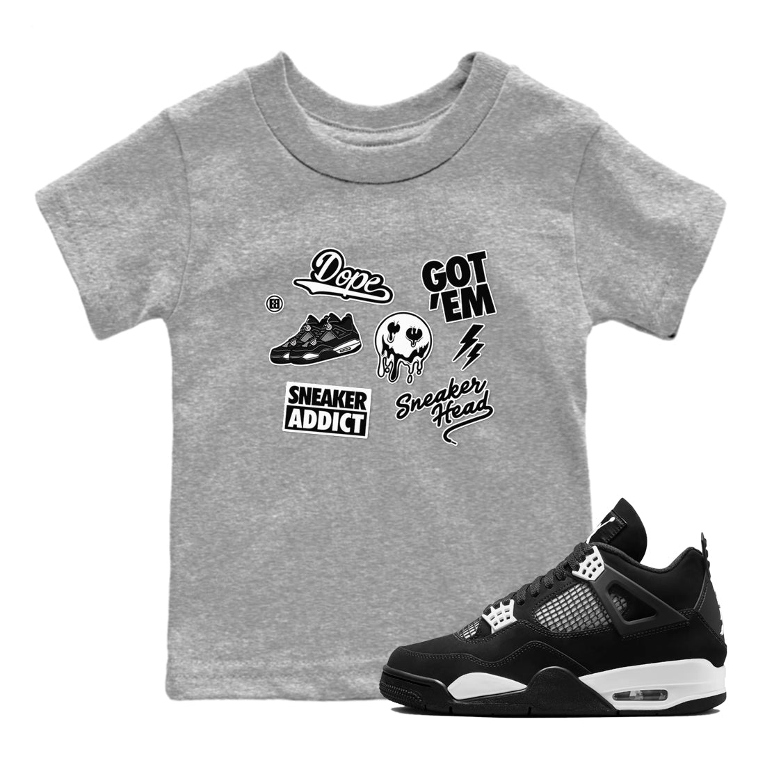 snkmatch Sticker snkmatch Tees Kids - Air Jordan 4 White Thunder