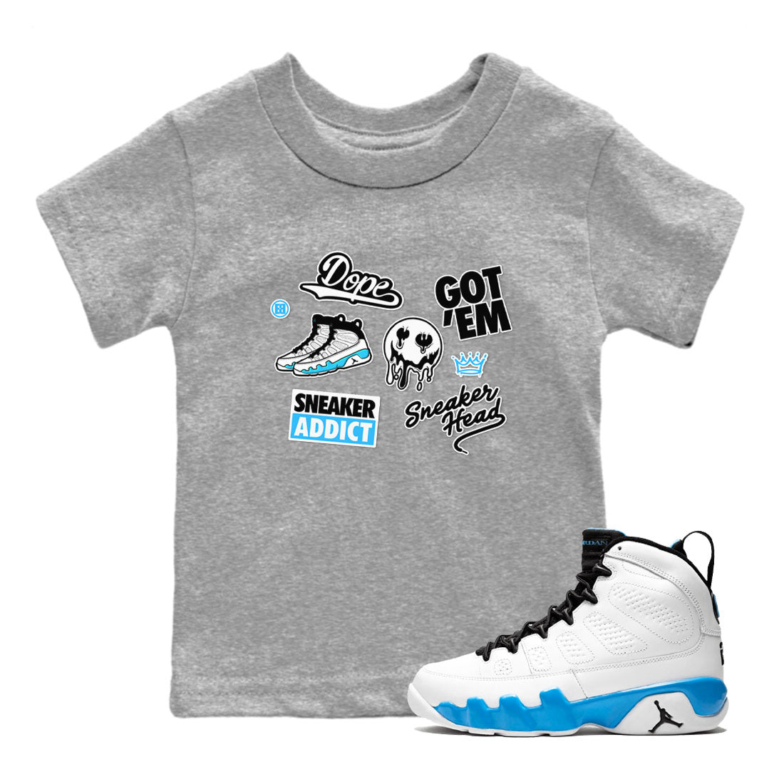 snkmatch Sticker snkmatch Tees Kids - Air Jordan 9 Powder Blue