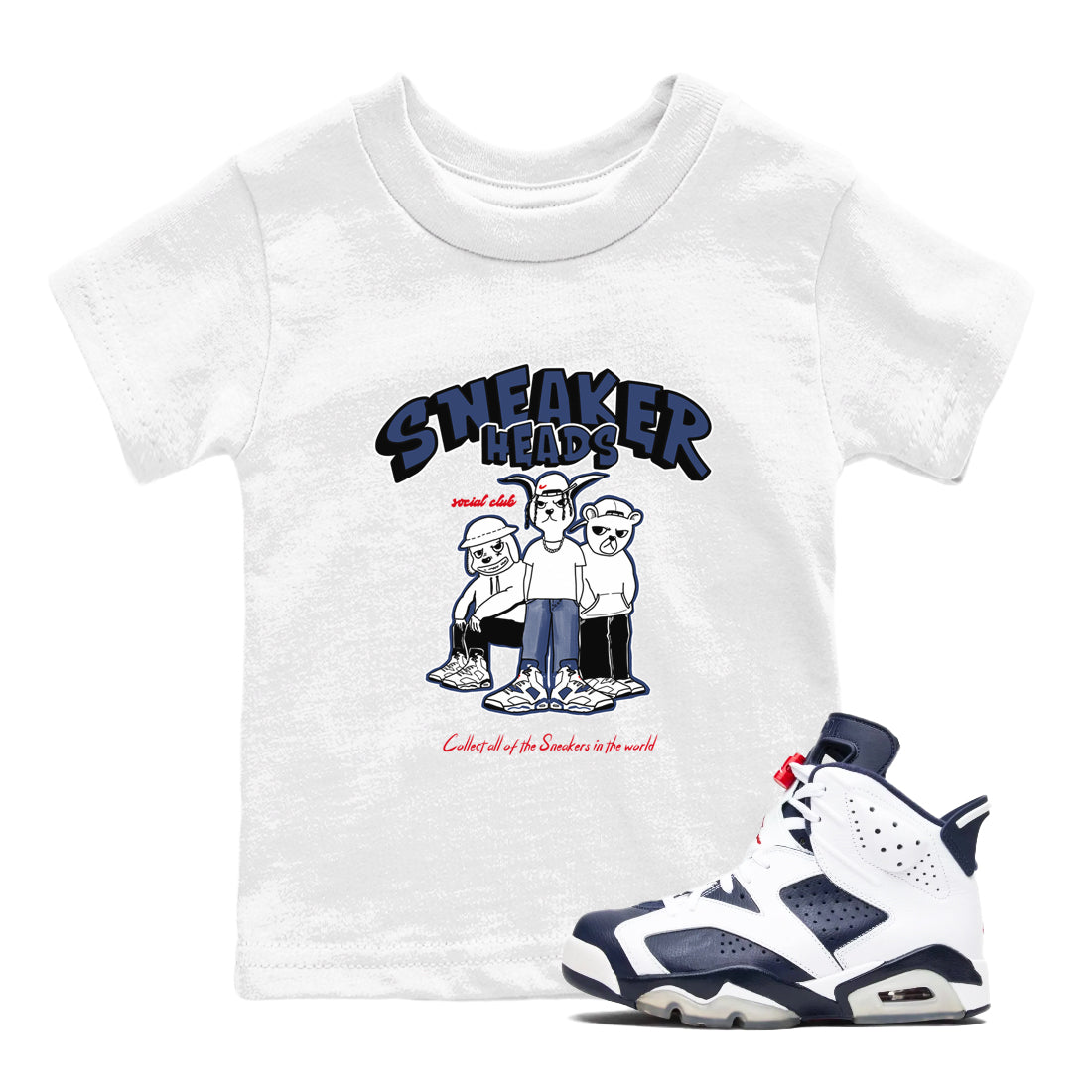 snkmatchs Social Club snkmatch Tees Kids - Air Jordan 6 White And Midnight Navy