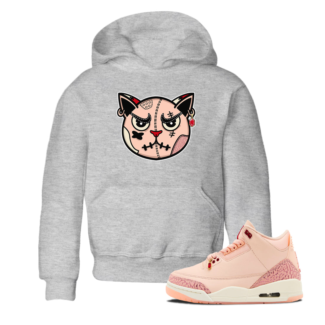 snkmatchs Cat Face snkmatch Tees Kids - Air Jordan 3 Valentines Day