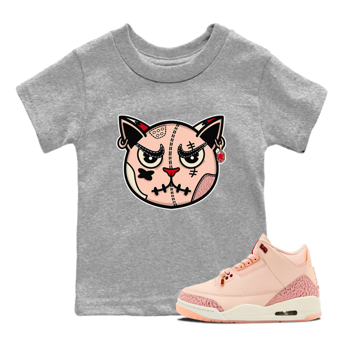 snkmatchs Cat Face snkmatch Tees Kids - Air Jordan 3 Valentines Day