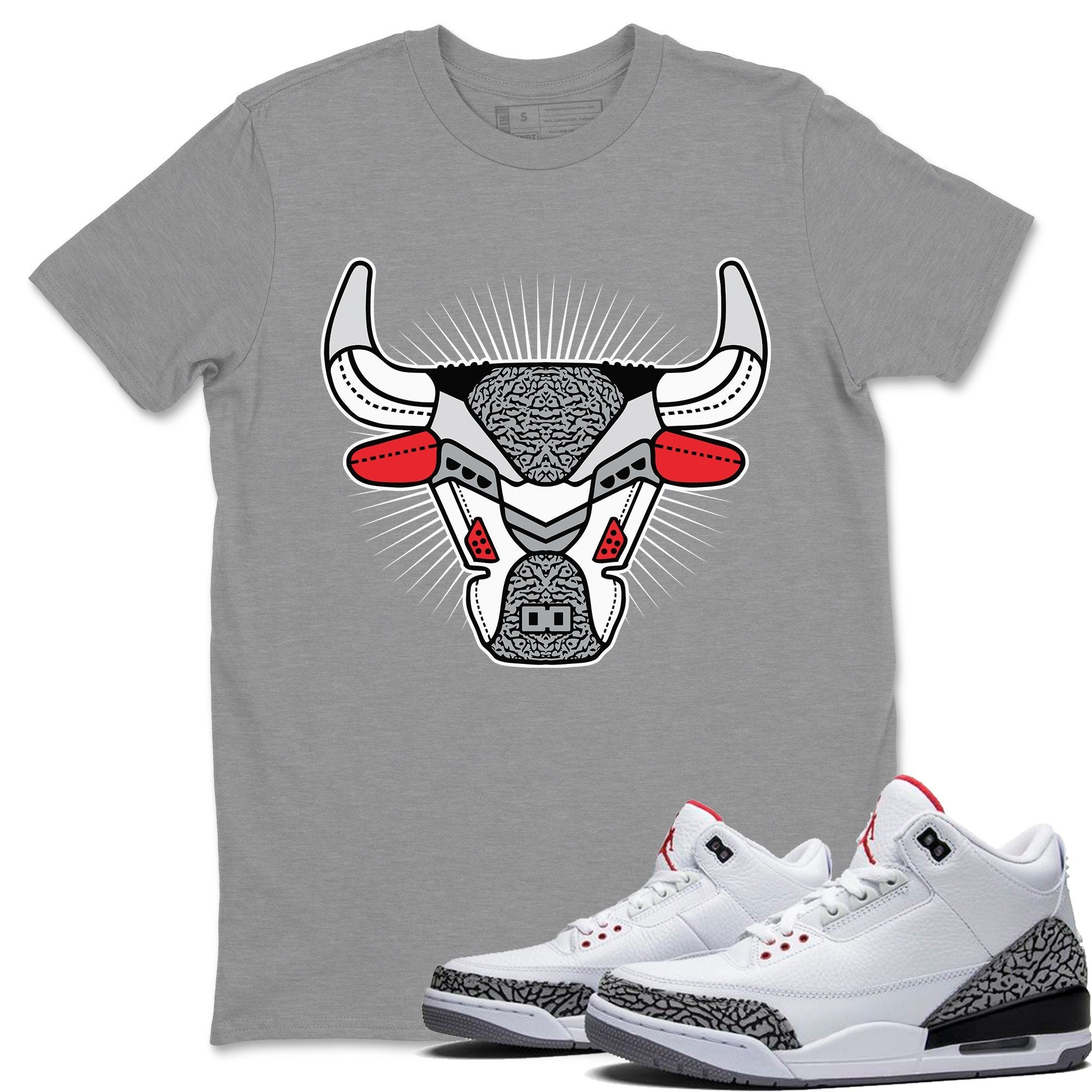 AJ3 Bull Head Unisex Tops - Air Jordan 3 White Cement