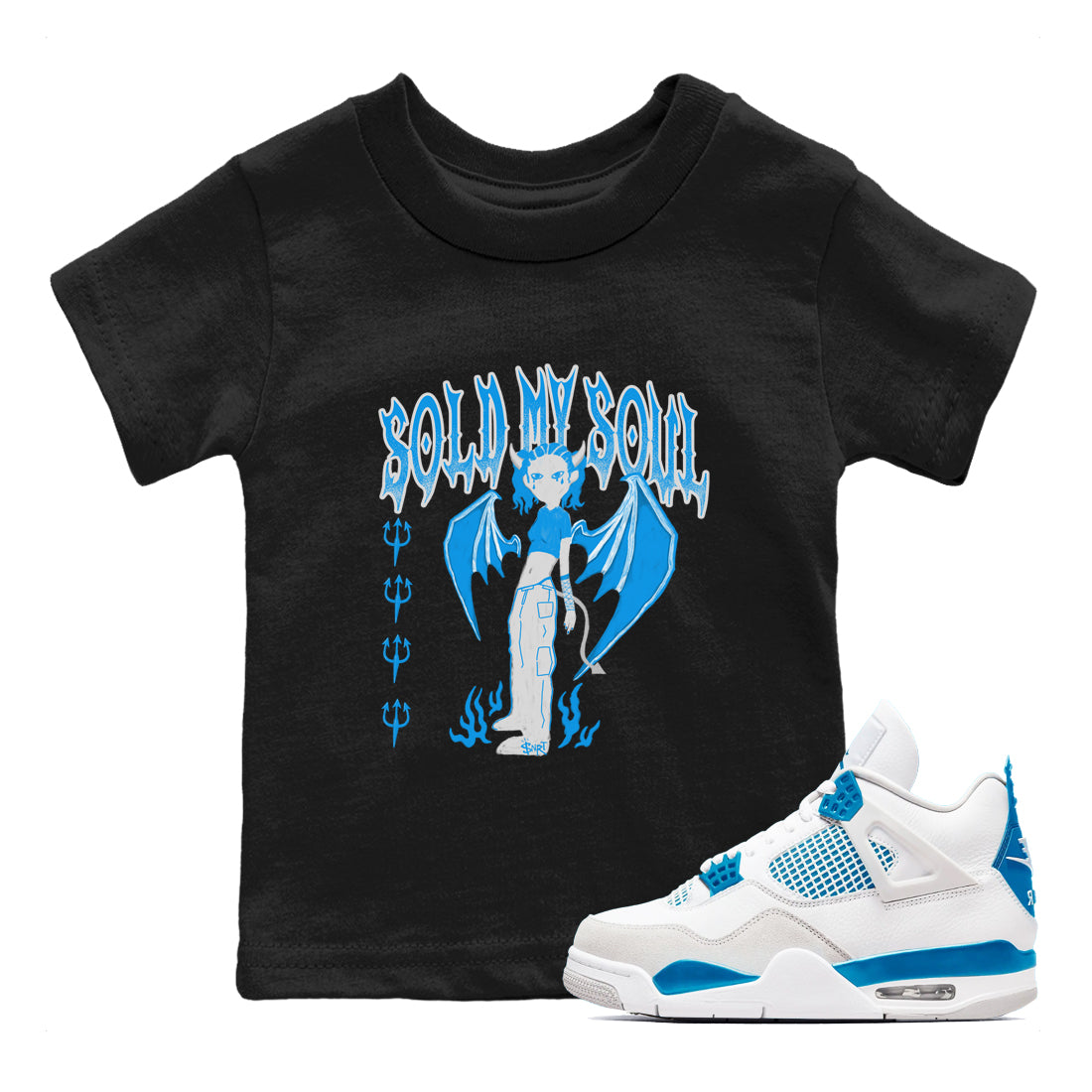 Sold My Soul snkmatch Tees Kids - Air Jordan 4 Military Blue