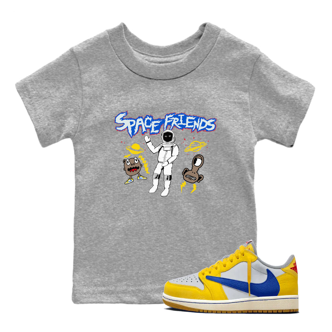 Space Friends snkmatch Tees Kids - Air Jordan 1 Travis Scott Canary