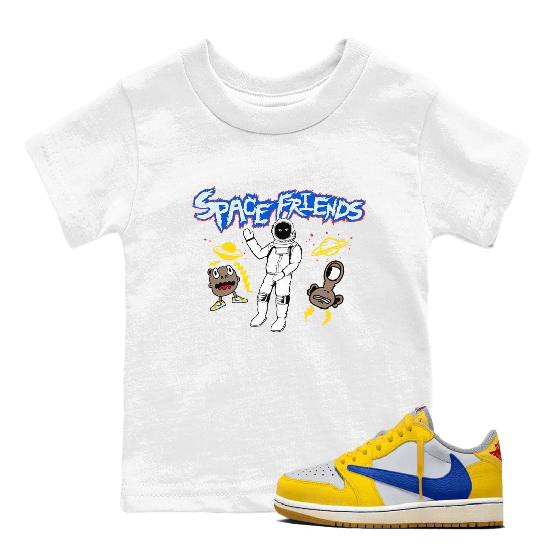 Space Friends snkmatch Tees Kids - Air Jordan 1 Travis Scott Canary