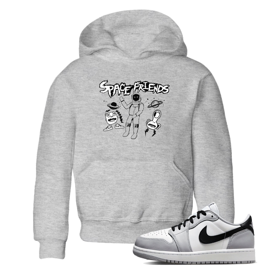 Space Friends snkmatch Tees Kids - Air Jordan 1 Wolf Grey