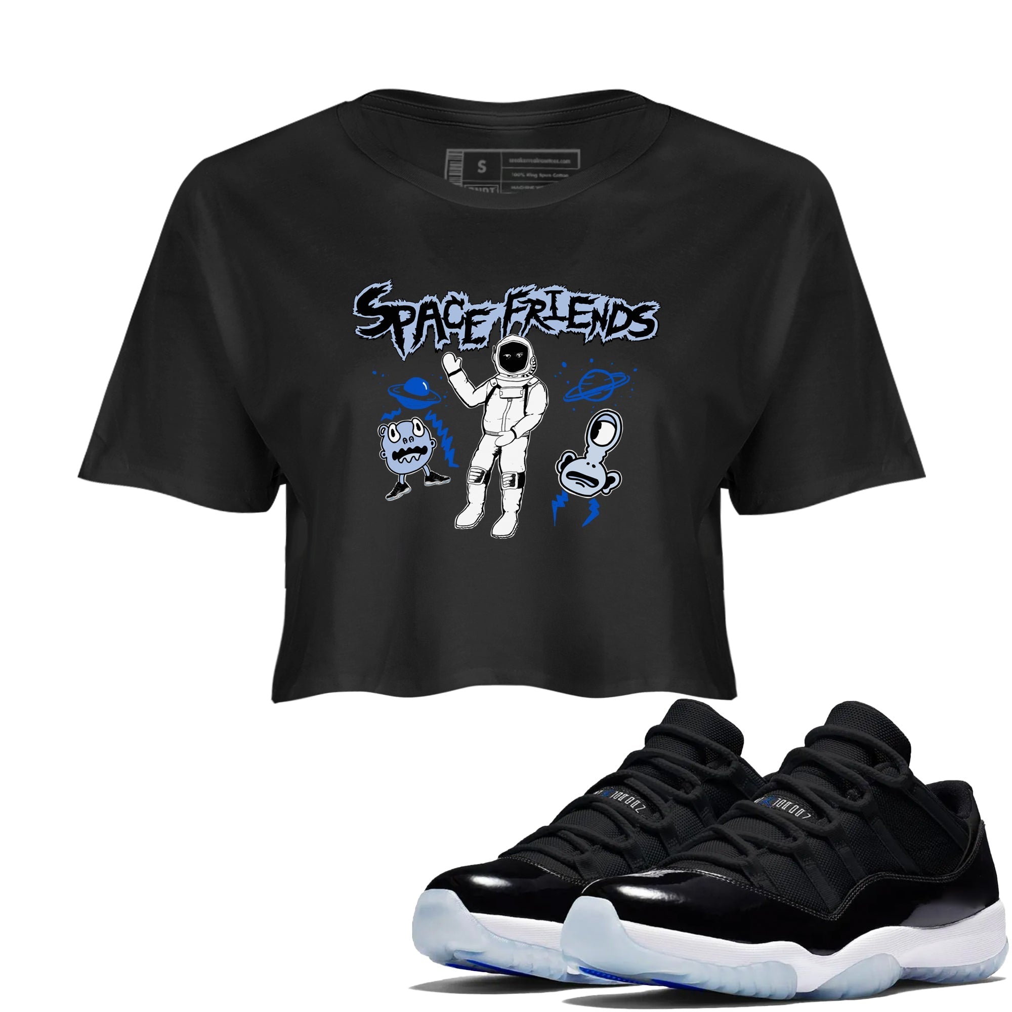 Space Friends snkmatch Women's Top - Air Jordan 11 Black and Varsity Royal