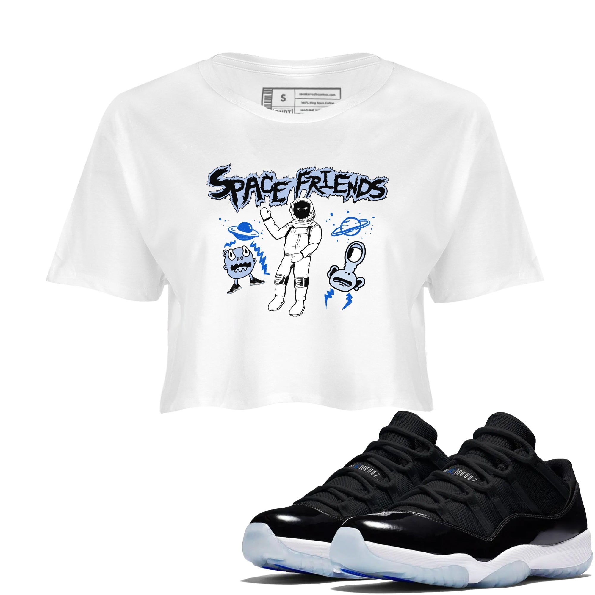 Space Friends snkmatch Women's Top - Air Jordan 11 Black and Varsity Royal