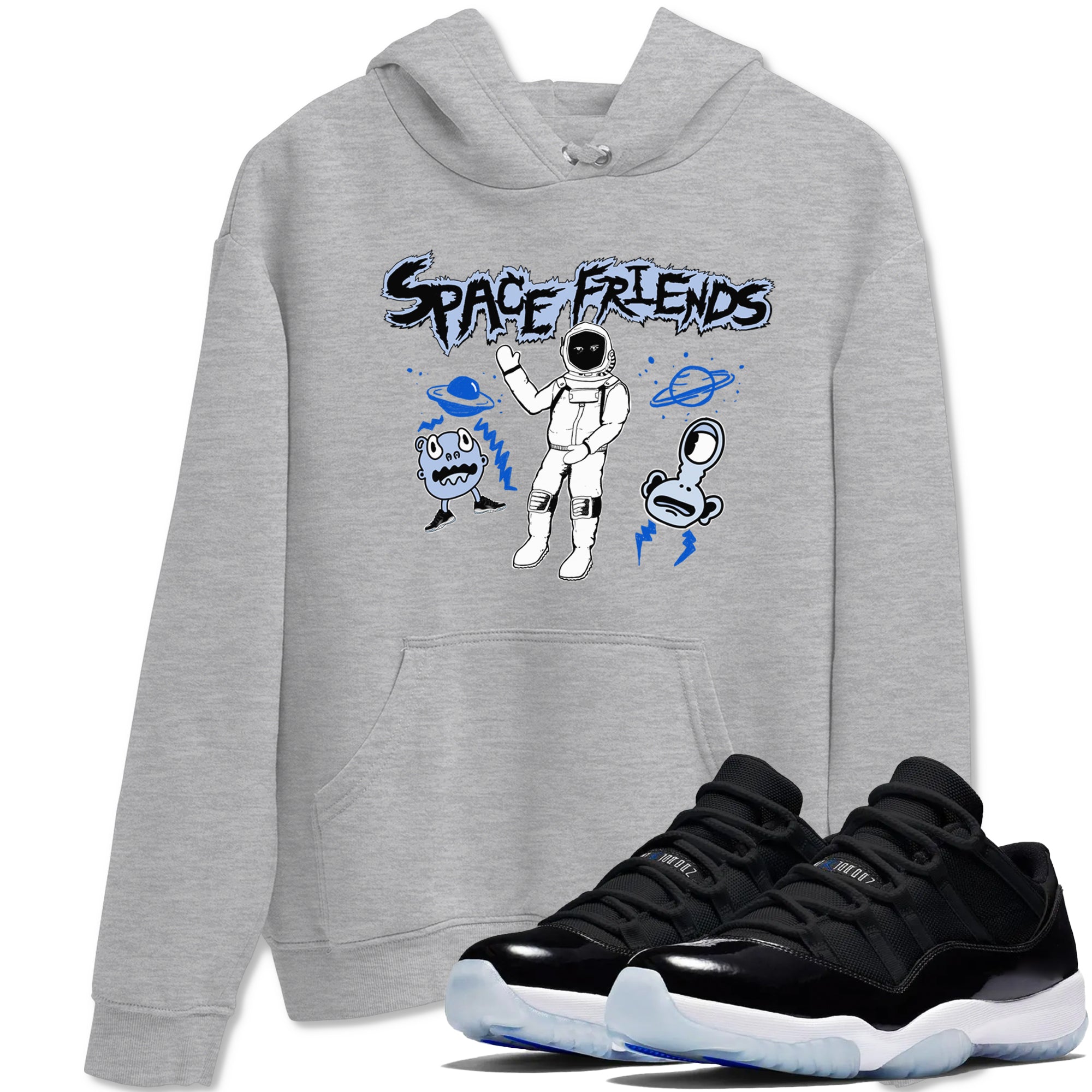 Space Friends snkmatch Tees - Air Jordan 11 Black and Varsity Royal