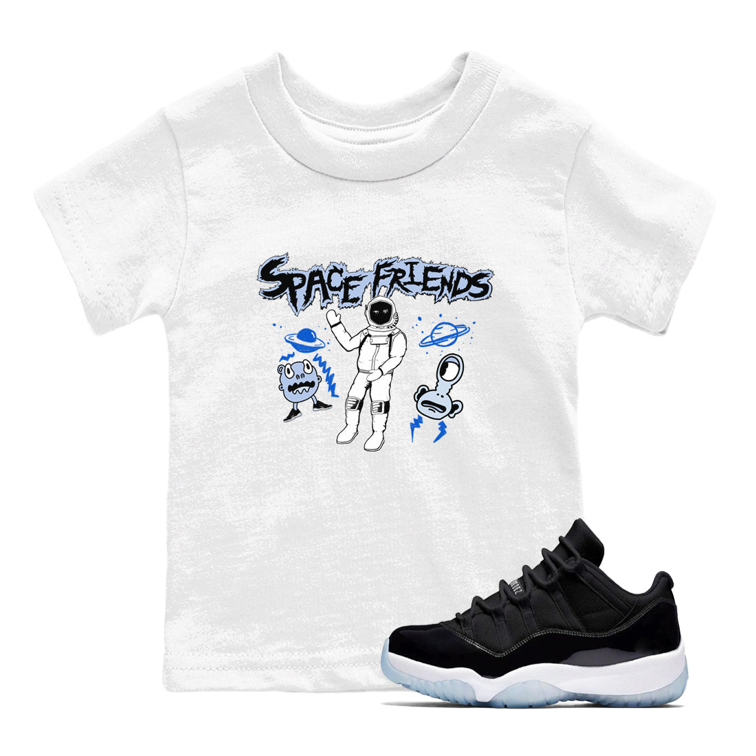 Space Friends snkmatch Tees Kids - Air Jordan 11 Black and Varsity Royal