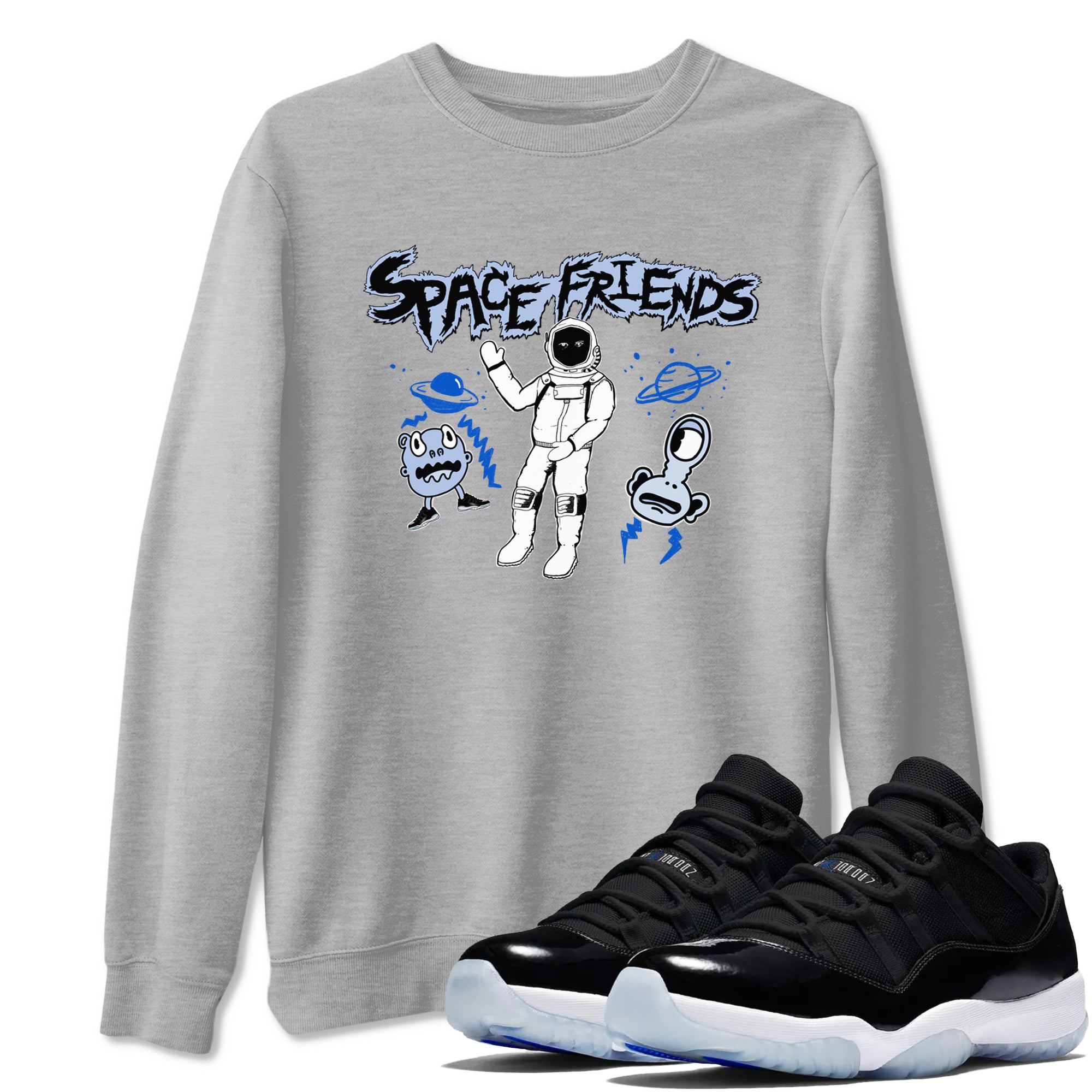 Space Friends snkmatch Tees - Air Jordan 11 Black and Varsity Royal