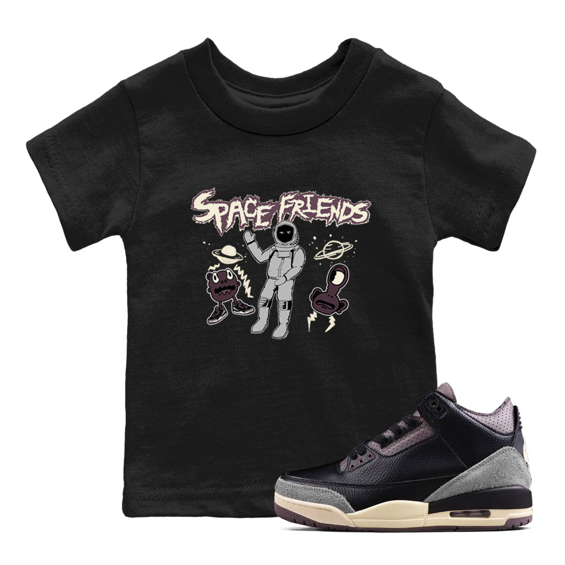 Space Friends snkmatch Tees Kids - Air Jordan 3 A Ma Maniere x Black