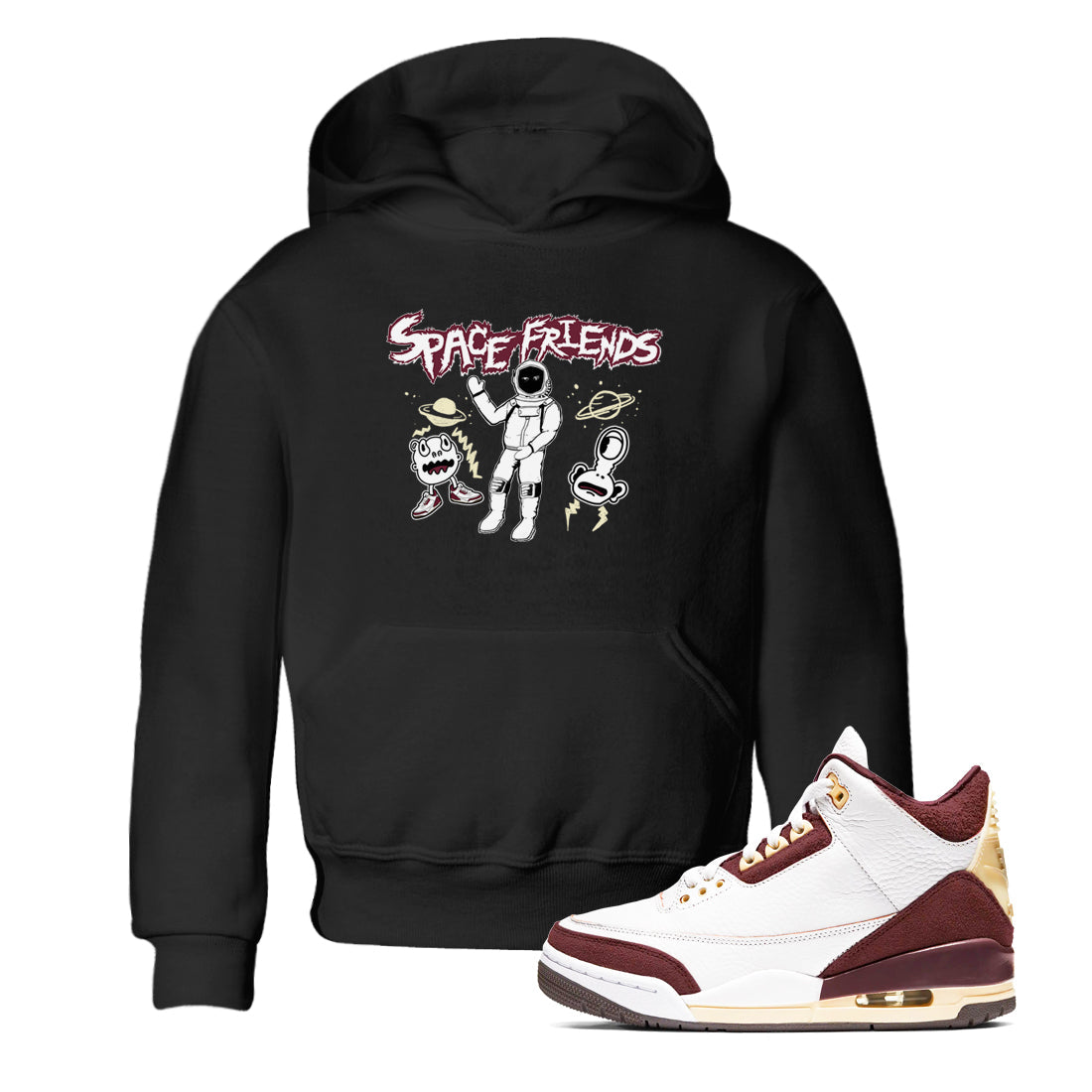 Space Friends snkmatch Tees Kids - Air Jordan 3 A Ma Maniere x Burgundy Crush