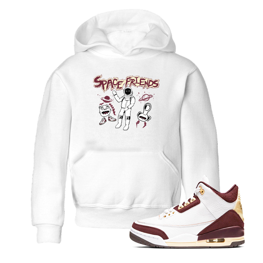 Space Friends snkmatch Tees Kids - Air Jordan 3 A Ma Maniere x Burgundy Crush