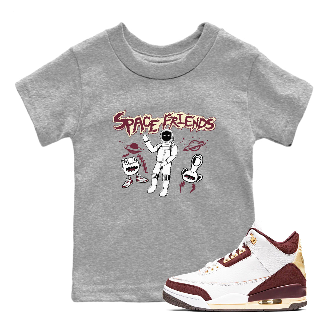 Space Friends snkmatch Tees Kids - Air Jordan 3 A Ma Maniere x Burgundy Crush